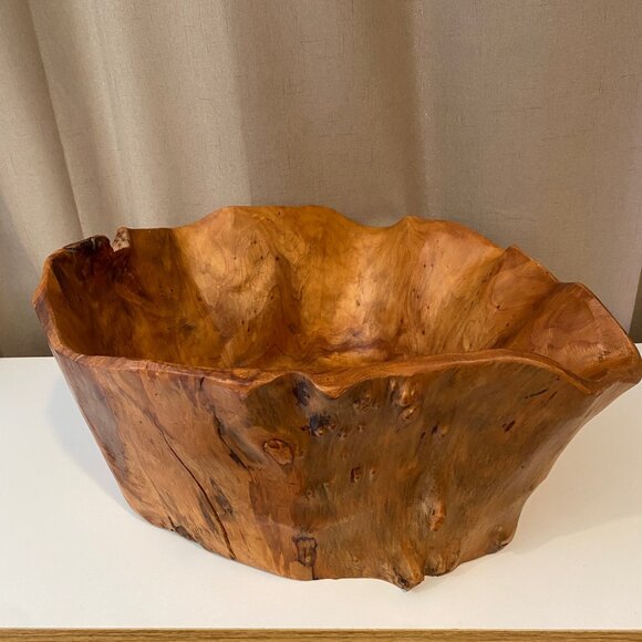 Vintage Burl Wood Bowl Large Mid Century Fruit Bowl 17" Wide - Picture 3 of 9